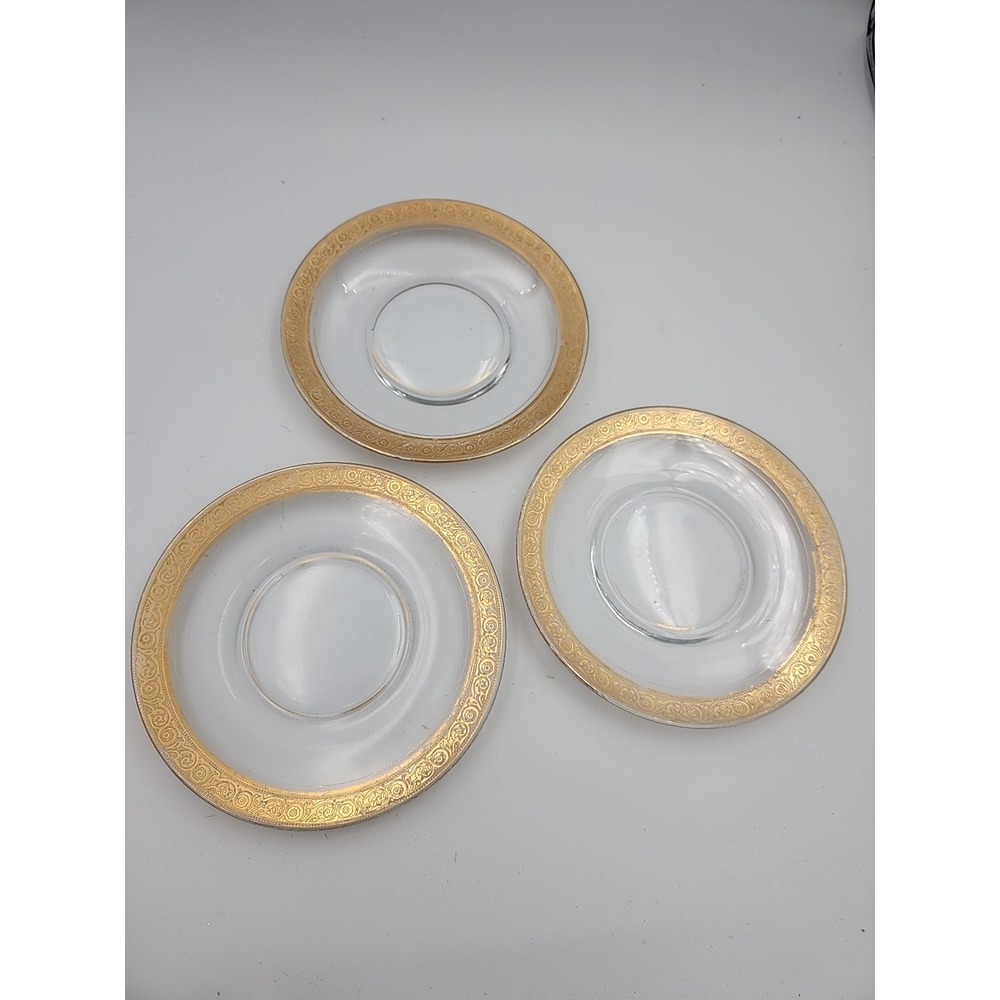 Tiffin Franciscan Minton Gold Encrusted Clear Glass Dessert Plates Set Of 3